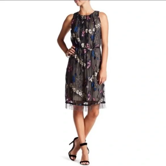 Tahari | Dresses | Tahari Talia Floral Embroidered Beaded Hem Dress |  Poshmark